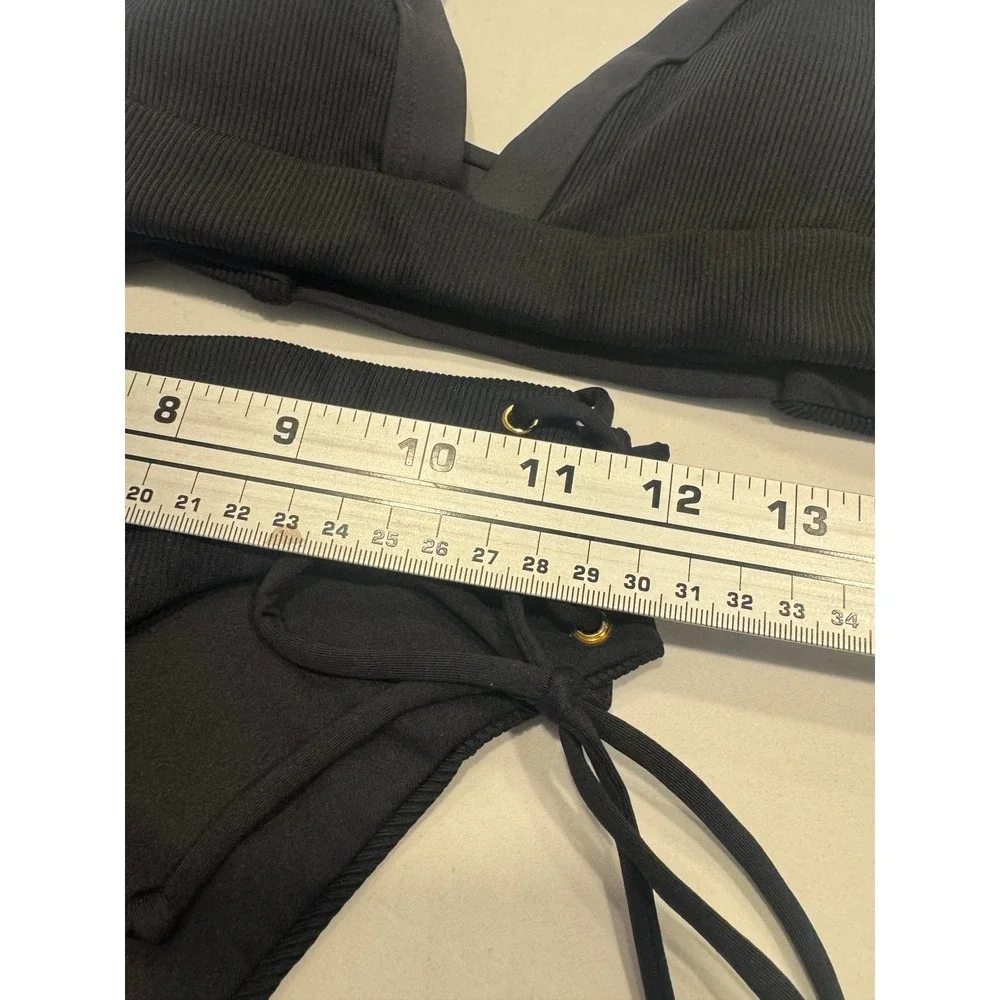 L*Space Bikini Set Ribbed Lace Up Side Grommet Small Black New With Tags NWD